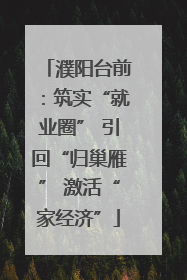 濮阳台前：筑实“就业圈” 引回“归巢雁” 激活“家经济”
